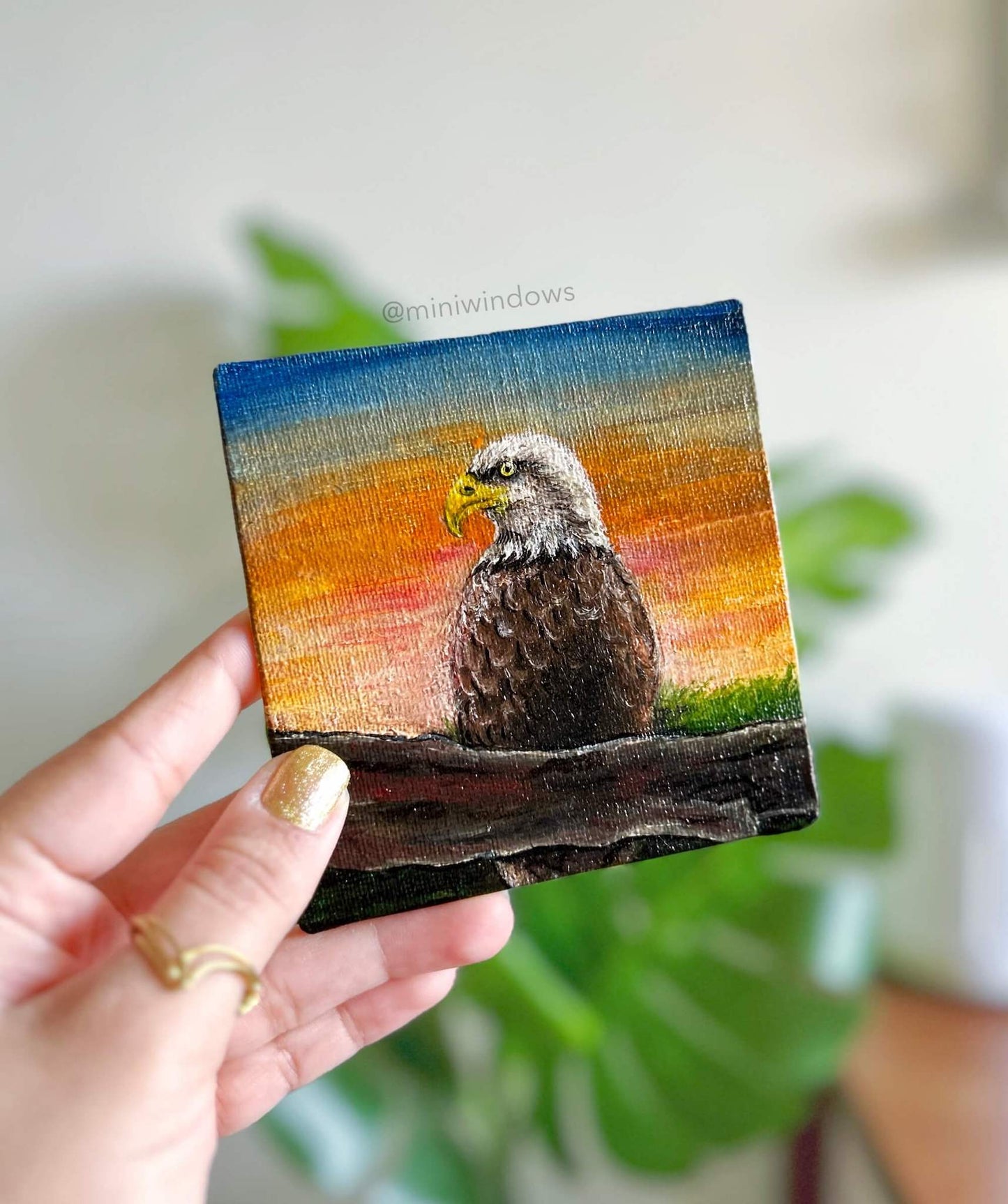 Majestic Eagle Oil Paintings: Mini 4x4"or Medium 12" Canvas
