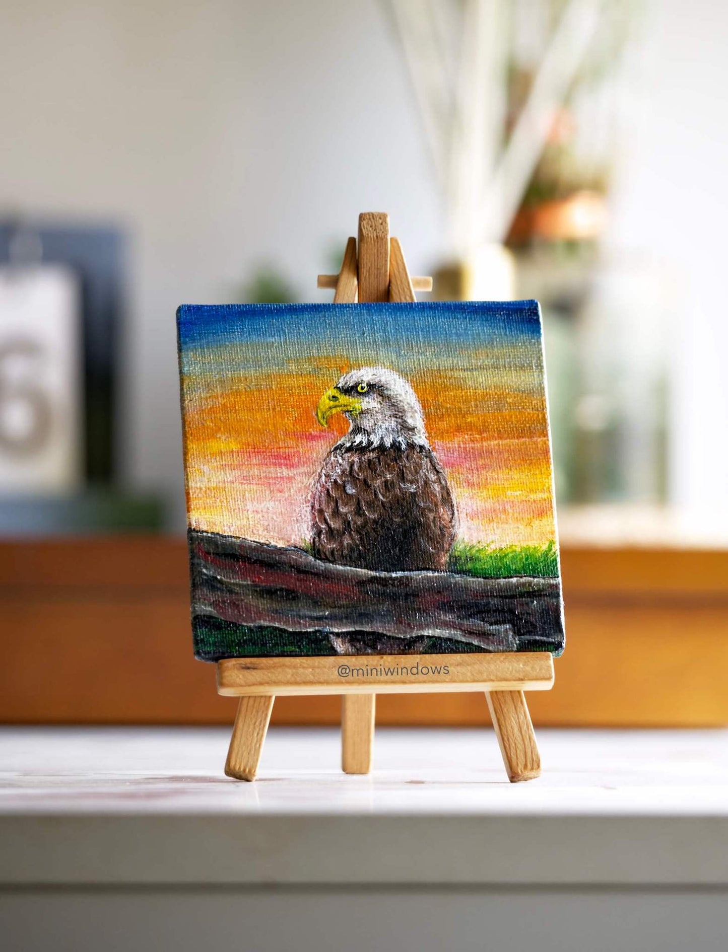 Majestic Eagle Oil Paintings: Mini 4x4"or Medium 12" Canvas