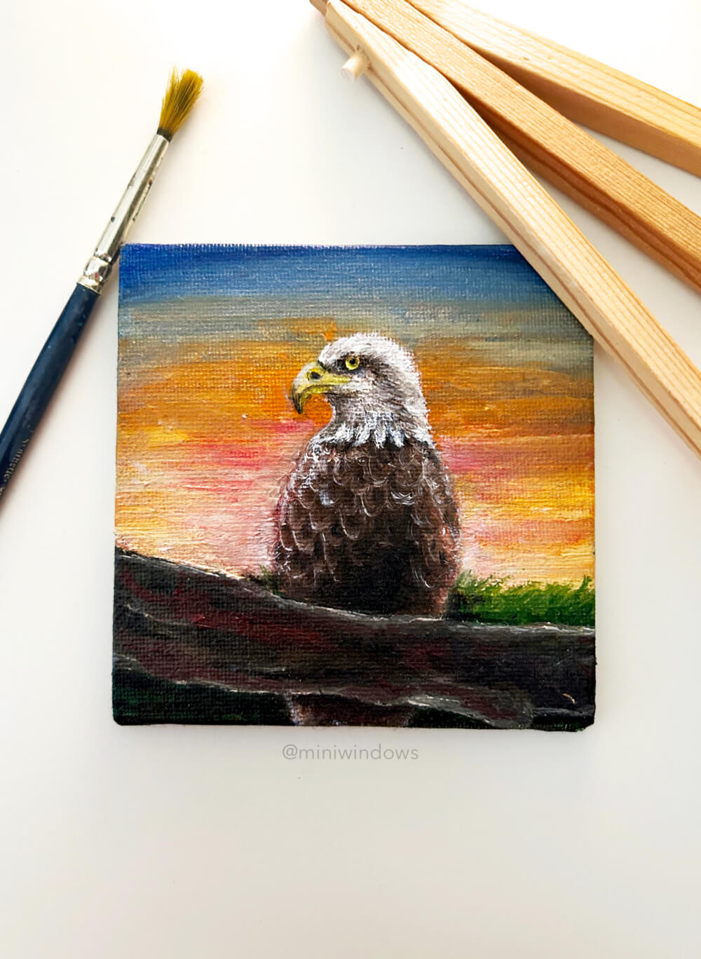 Majestic Eagle Oil Paintings: Mini 4x4"or Medium 12" Canvas