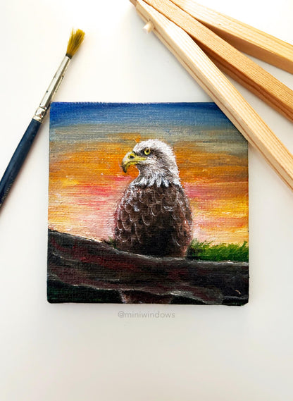 Majestic Eagle Oil Paintings: Mini 4x4"or Medium 12" Canvas